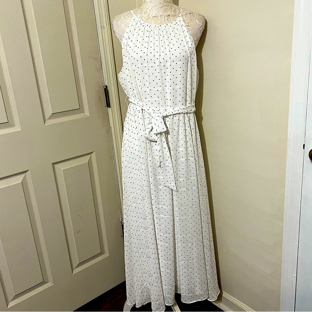 DKNY white and black polka dots spring summer sundress women’s size 14 - Picture 3 of 9